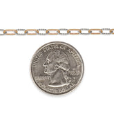 Two-toned chain next to a quarter on a white background